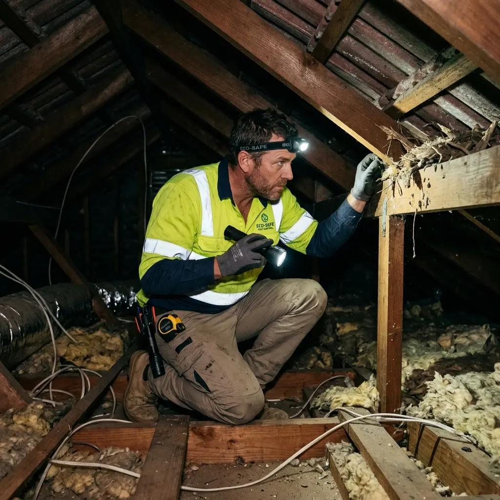 Technician using detection equipment to locate a dead rat inside a Cardigan wall cavity