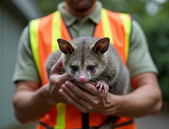 Animal handler safely recovering a deceased possum in Cardigan